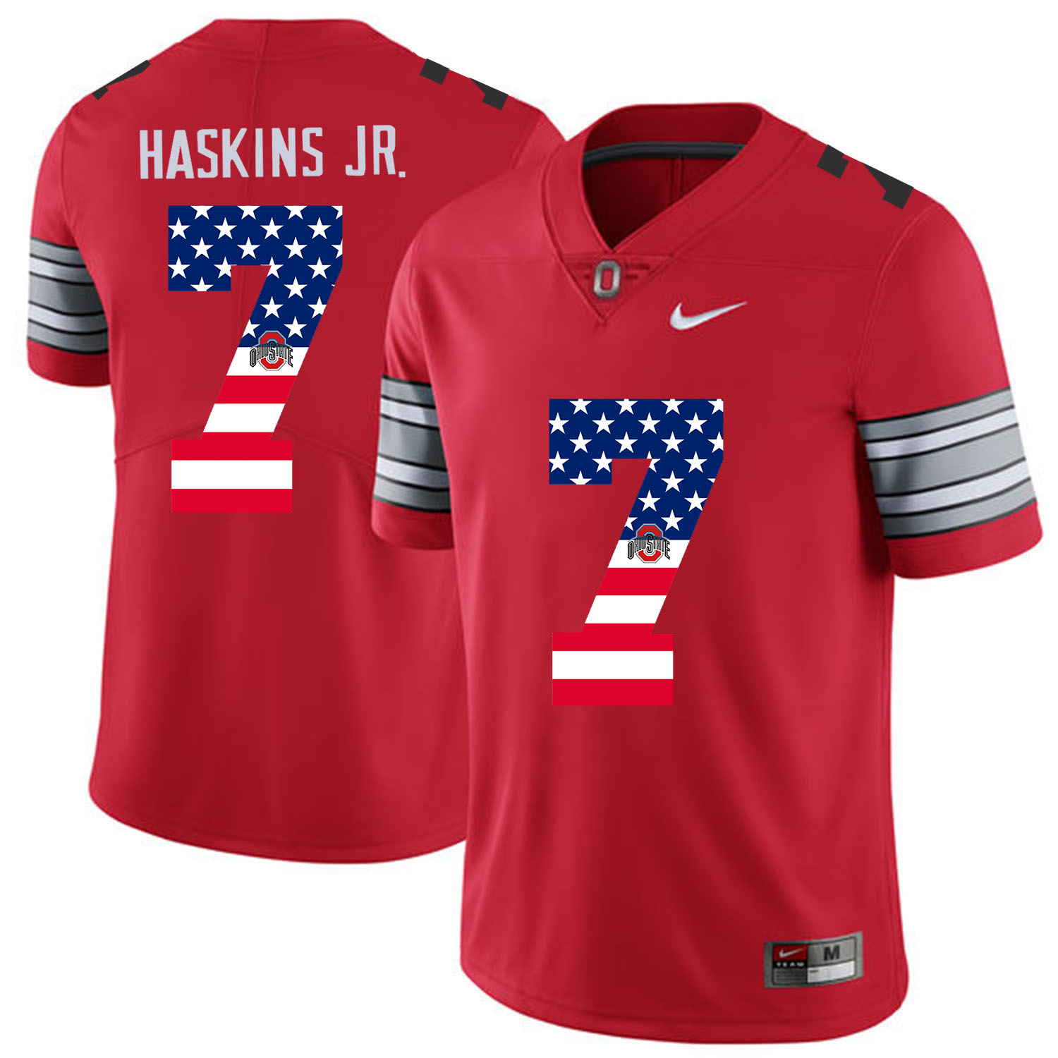 Men Ohio State 7 Haskins jr Red Flag Customized NCAA Jerseys